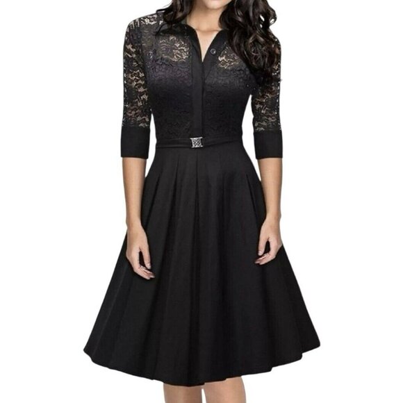 Miss May Retro Cocktail Dress Black Lace Size Medium NWT Gorgeous City - Picture 1 of 14